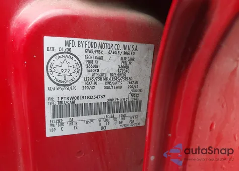 2001 Ford F-150 King Ranch Edition/Lariat/Xlt z USA, uszkodzony, nr VIN 1FTRW08L51KD54767